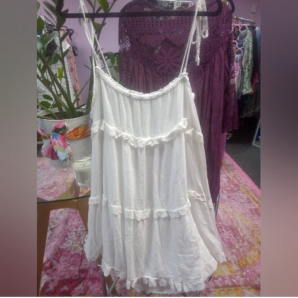 RAILS " Carlyn " White Mini Dress Tie Straps Ruffle Tiered Dress LARGE - Picture 10 of 16